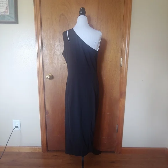 NWT Prettygarden Black One Shoulder Ruched Cocktail Formal Knee Midi Dress L - Picture 6 of 15